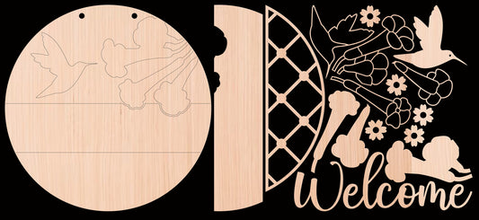 Welcome Hummingbird Wood Door Sign Blank