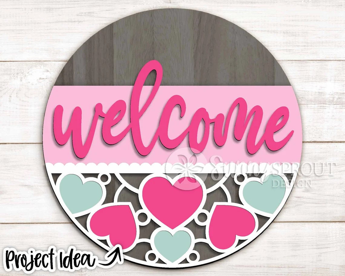 Welcome Heart Pattern Valentines Door Hanger DiY