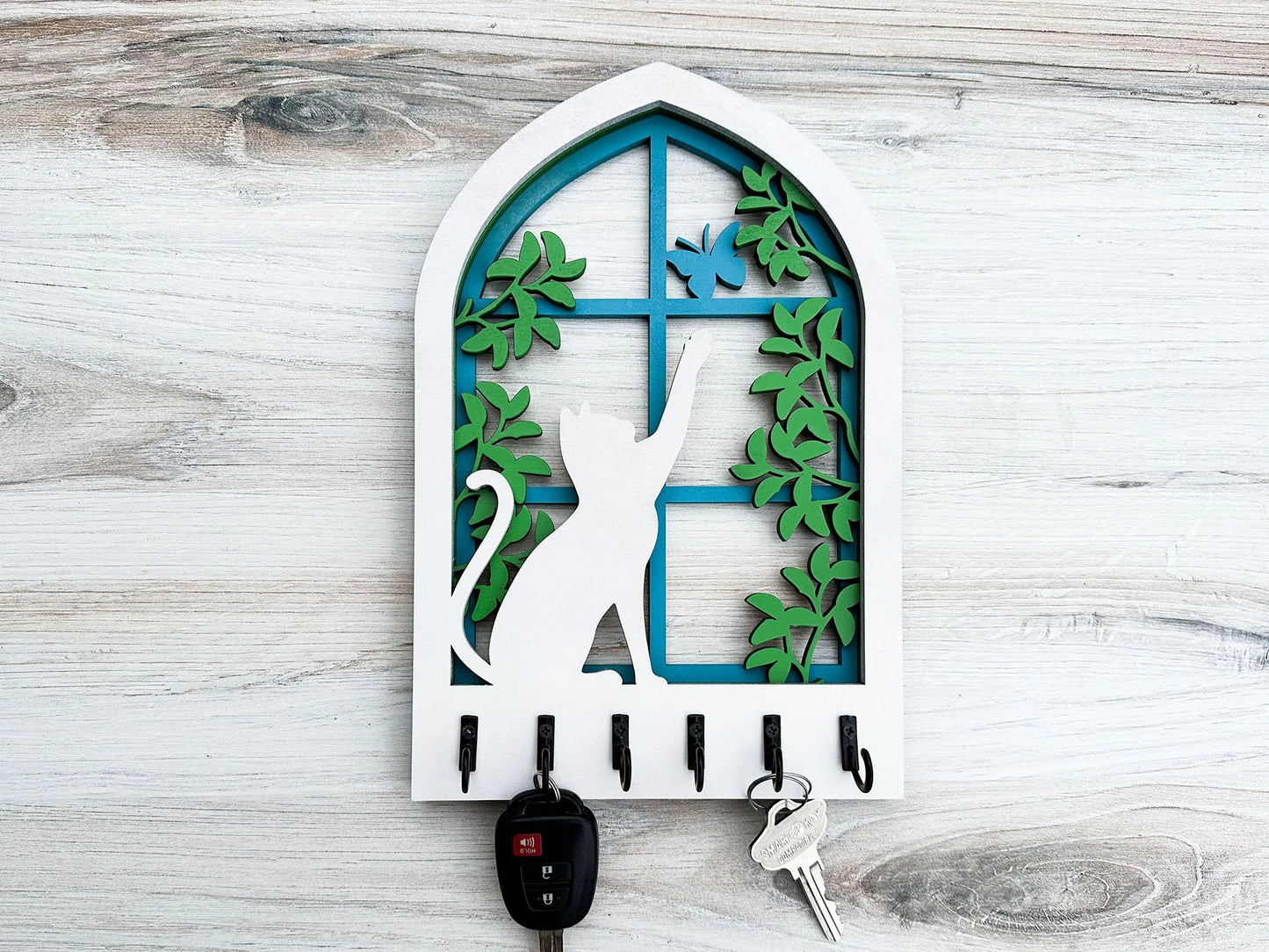 Multilayer Cat and Butterfly Key Holder