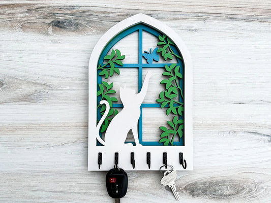 Multilayer Cat and Butterfly Key Holder