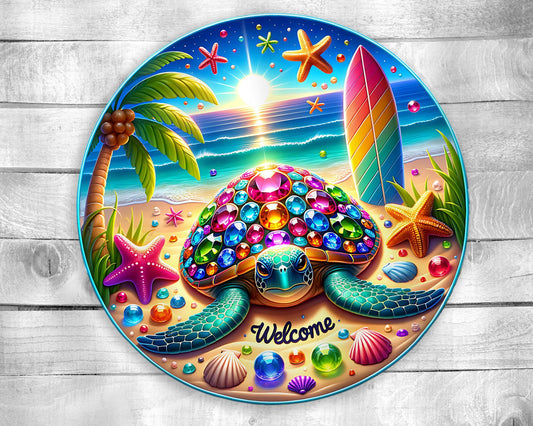 Welcome Jeweled Turtle UV Printed Door Hanger