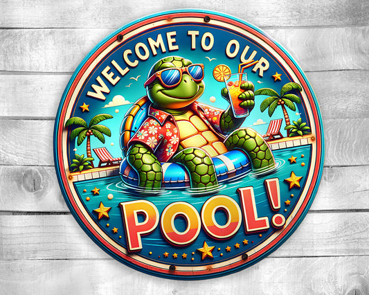 Pool Turtle Colorful Door Hanger - Bright Wooden Sign, Fun Home Decor for Front Door, Seasonal & Year-Round Use, Vibrant Entryway Accent