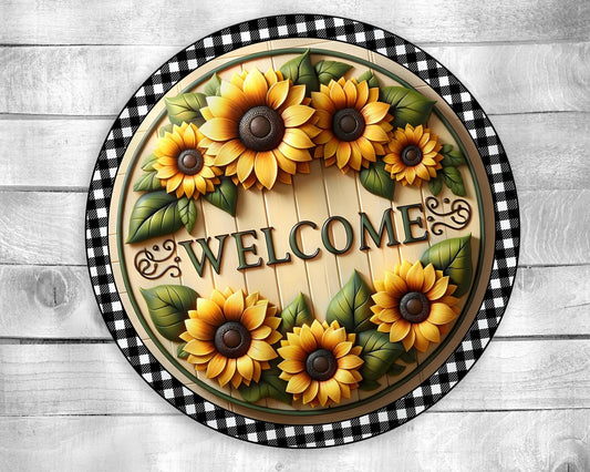 Welcome Sunflower Colorful Door Hanger - Bright Wooden Sign, Fun Home Decor for Front Door, Seasonal & Year-Round Use, Entryway Accent