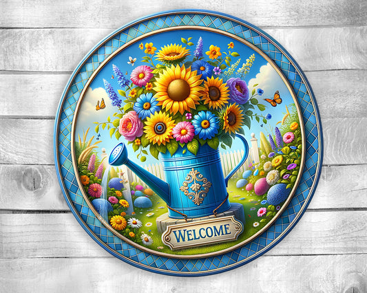 Watering Can Colorful Door Hanger - Bright Wooden Sign, Fun Home Decor for Front Door, Seasonal & Year-Round Use, Vibrant Entryway Accent