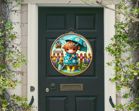 Welcome Cow Colorful Door Hanger - Bright Wooden Sign, Fun Home Decor for Front Door, Seasonal & Year-Round Use, Vibrant Entryway Accent
