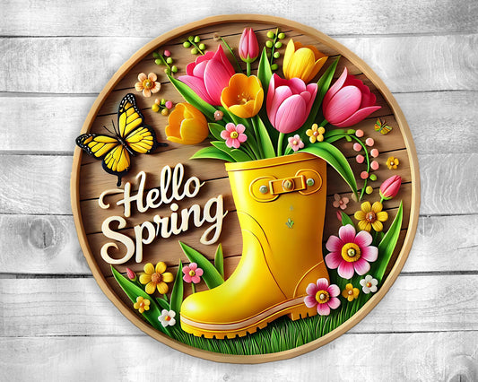 Yellow Boot Colorful Door Hanger - Bright Wooden Sign, Fun Home Decor for Front Door, Seasonal & Year-Round Use, Vibrant Entryway Accent