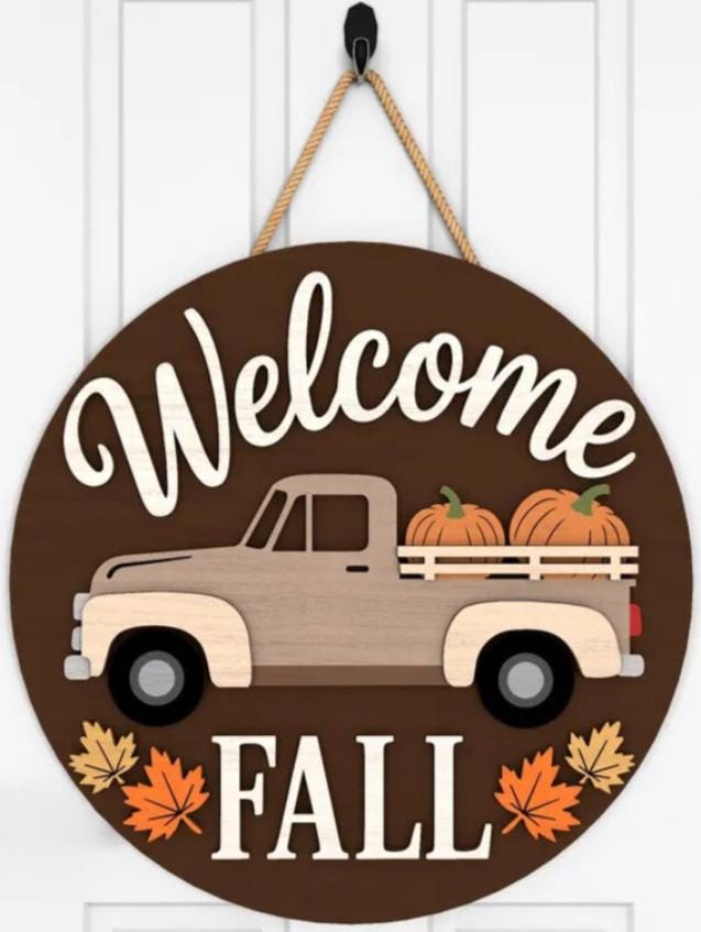 Fall- welcome Fall Truck Wood Door Hanger DiY