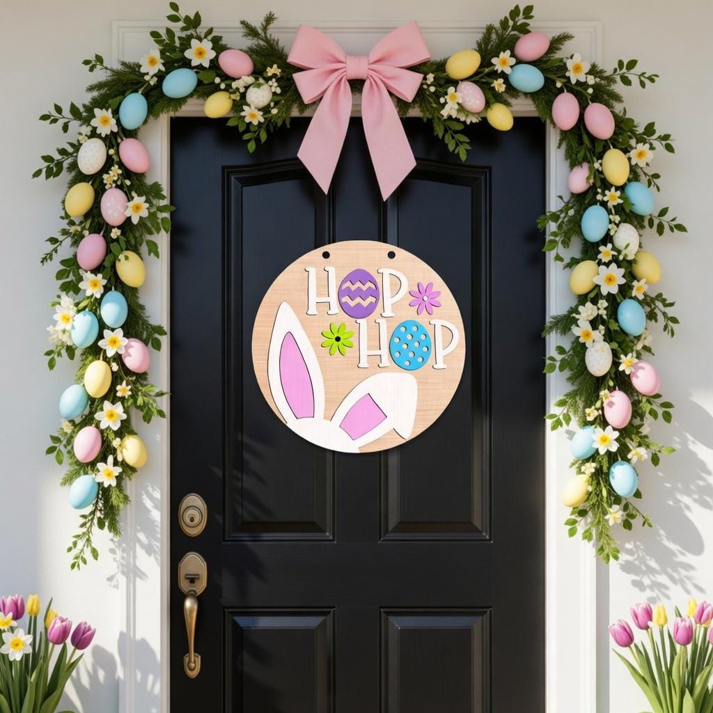 Easter-Hop Hop Bunny Ears Wood Door Hanger DiY
