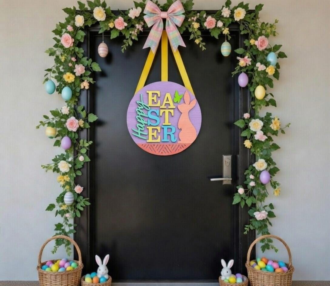 Happy Easter Bunny with outline Door Hanger DiY