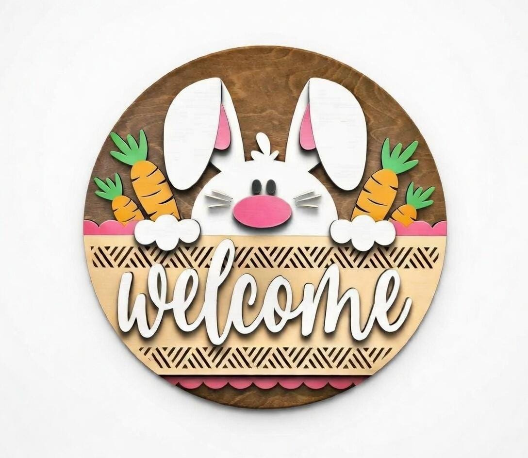 Welcome Bunny With Carrots Door Hanger DiY