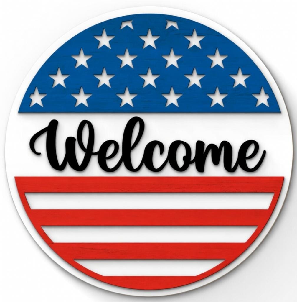 American Flag Welcome Style 1  Door Hanger DiY
