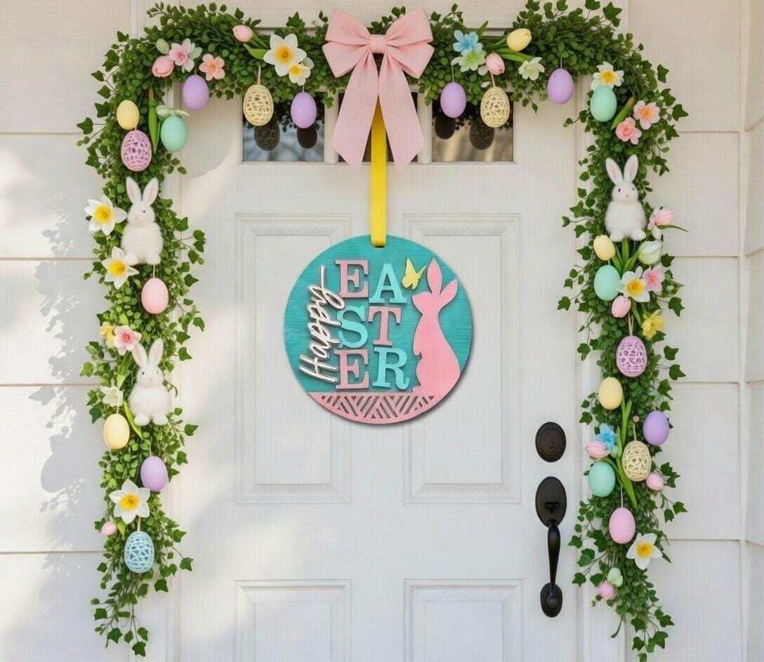 Happy Easter Bunny with outline Door Hanger DiY