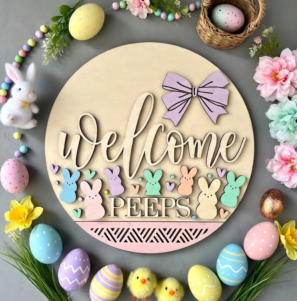 Easter - Welcome Bunny Peeps with a Bow Door Hanger DiY
