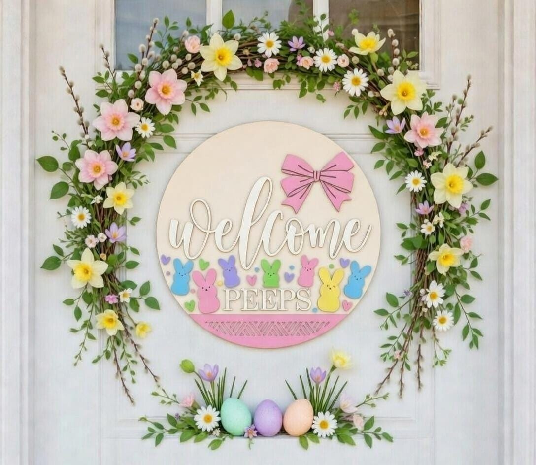 Easter - Welcome Bunny Peeps with a Bow Door Hanger DiY