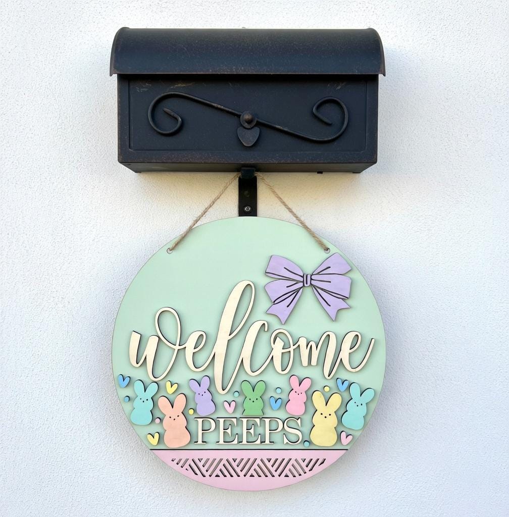 Easter - Welcome Bunny Peeps with a Bow Door Hanger DiY