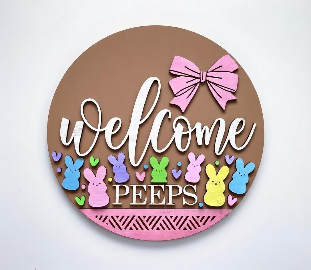 Easter - Welcome Bunny Peeps with a Bow Door Hanger DiY