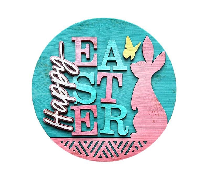 Happy Easter Bunny with outline Door Hanger DiY