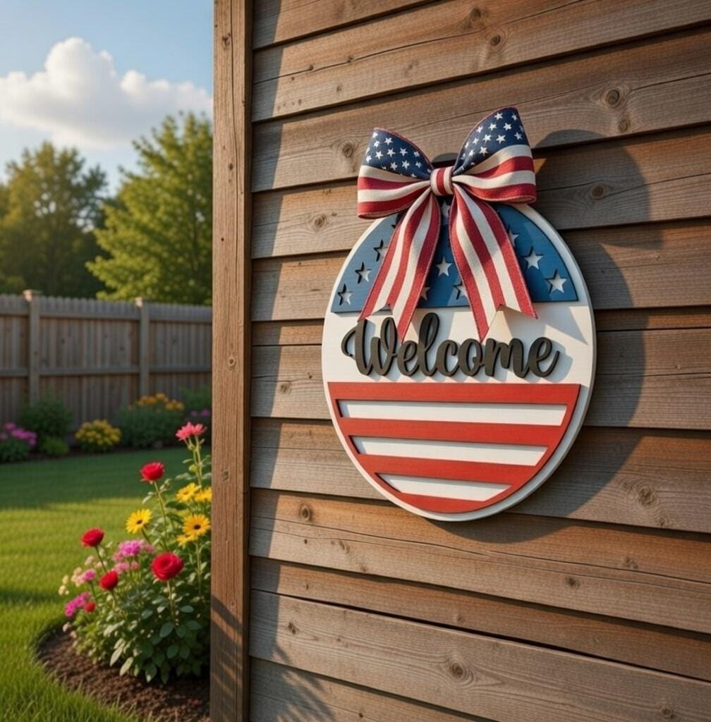 American Flag Welcome Style 1  Door Hanger DiY