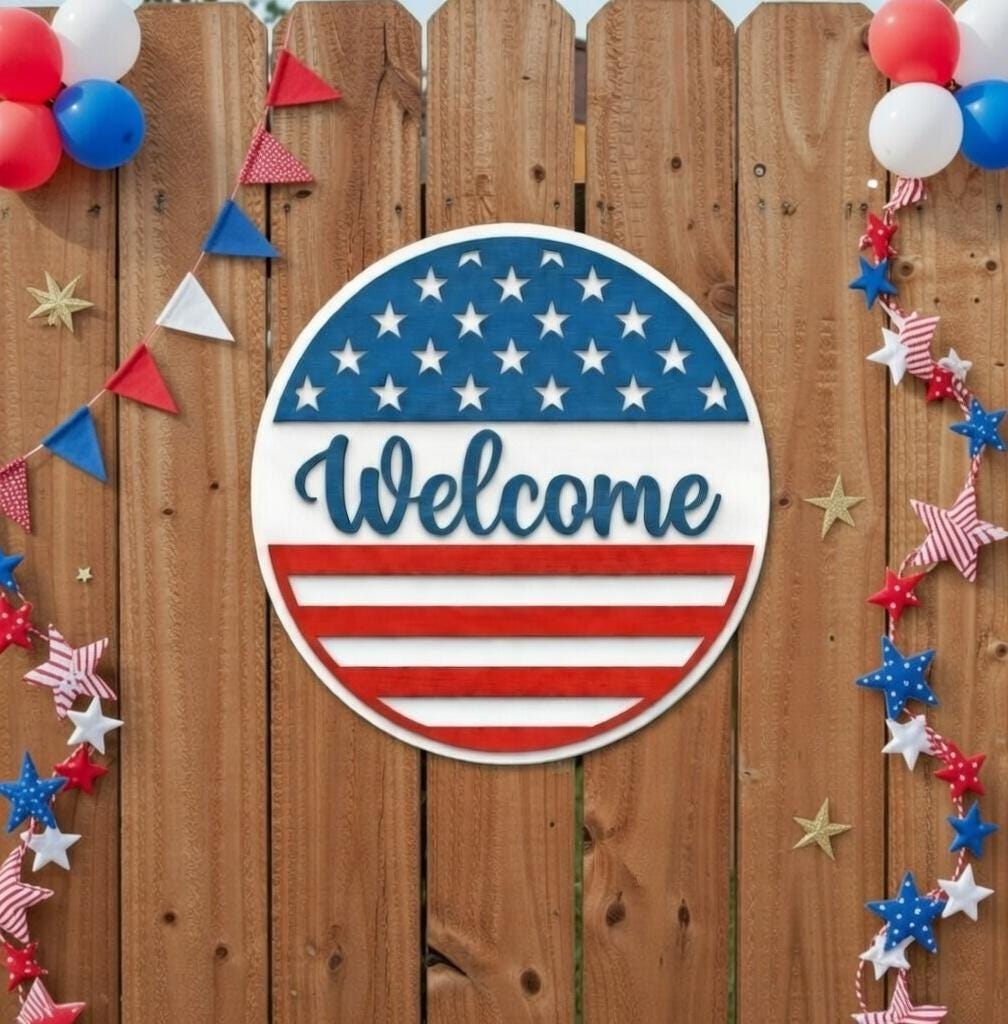 American Flag Welcome Style 1  Door Hanger DiY