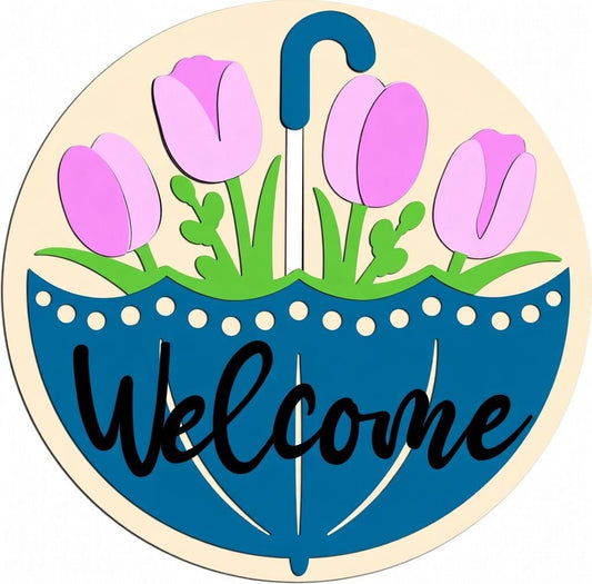 Welcome Umbrella and Tulips Spring Door Hanger DiY