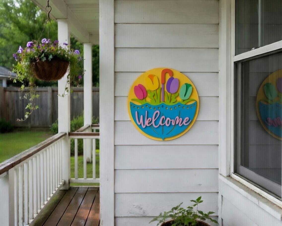 Welcome Umbrella and Tulips Spring Door Hanger DiY