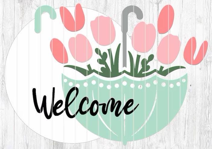 Welcome Umbrella and Tulips Spring Door Hanger DiY
