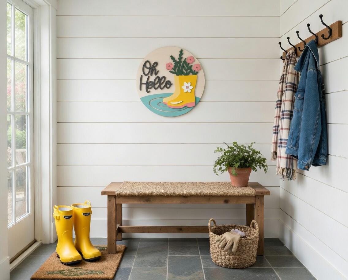 Oh Hello Rainboots Spring Wood Door Hanger DiY