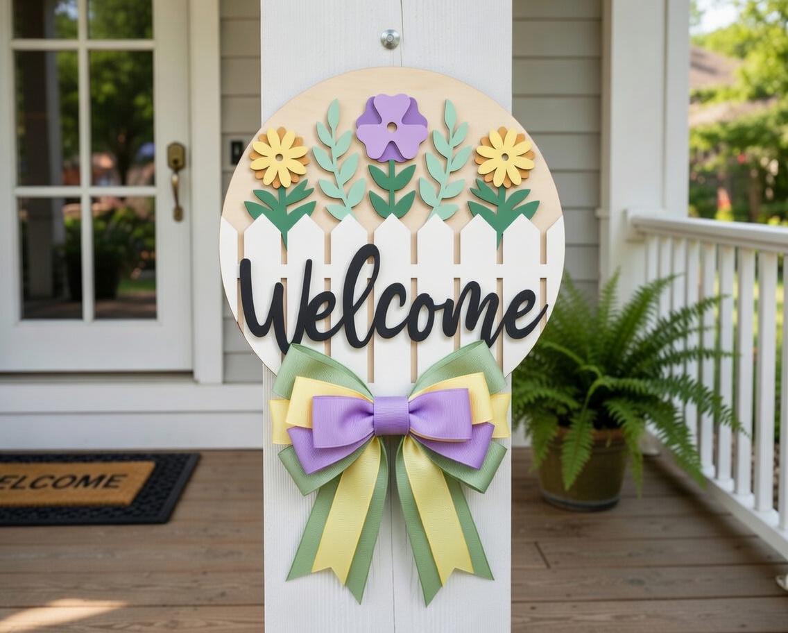 Welcome Fence and Flowers Door Hanger DiY