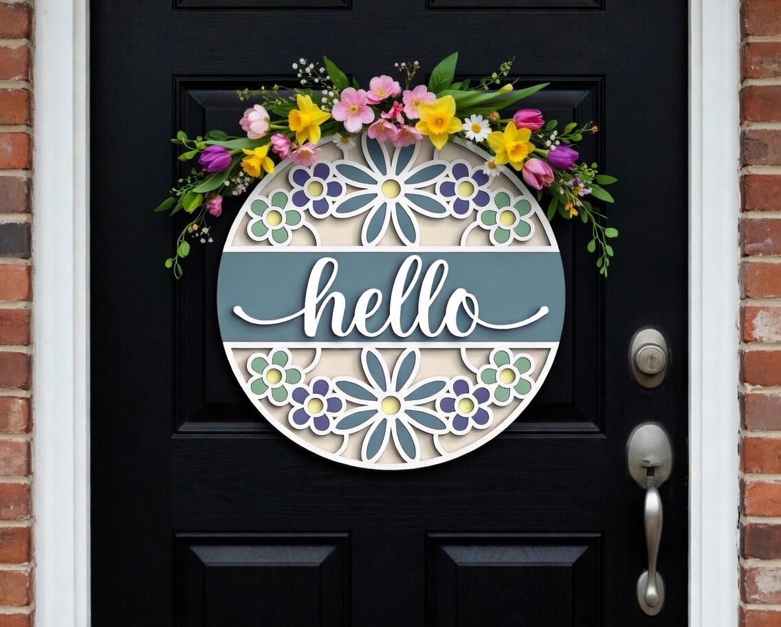 Hello Flower Round Door Hanger DiY