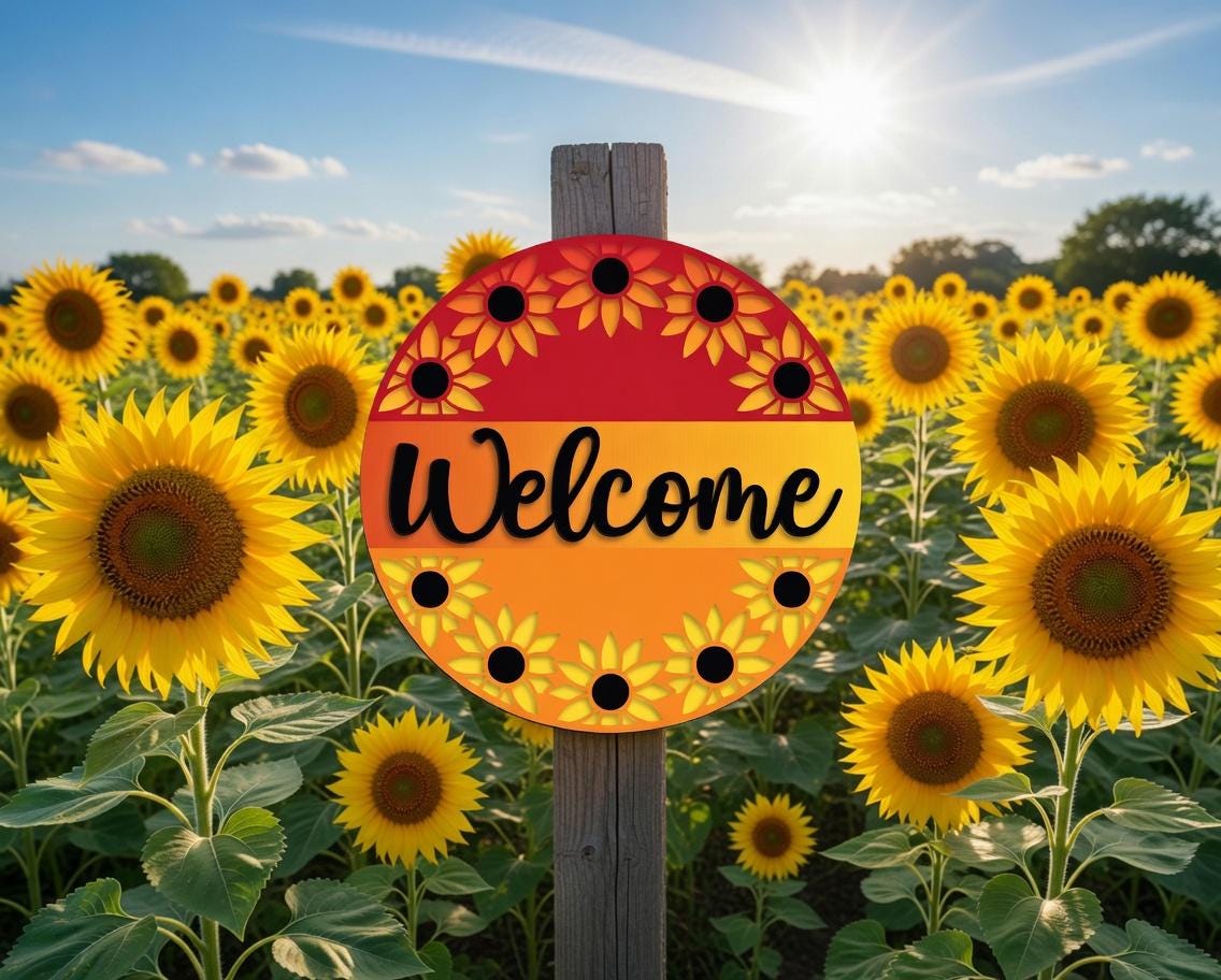 Welcome Round Sunflower Wreath Door Hanger DiY