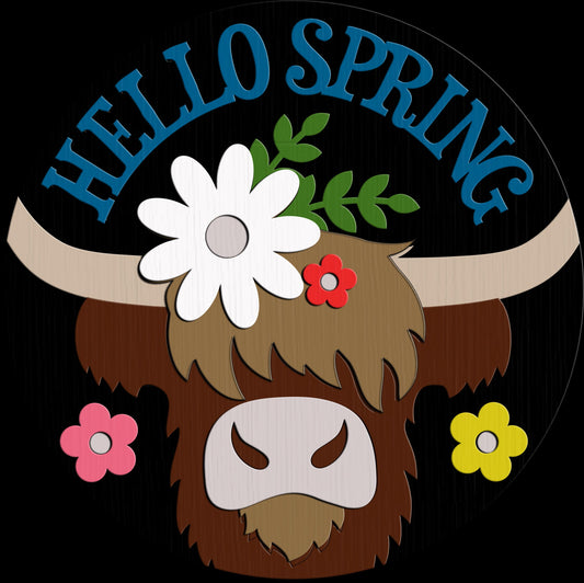 Hello Spring Highland Cow with Flowers Door Hanger DiY