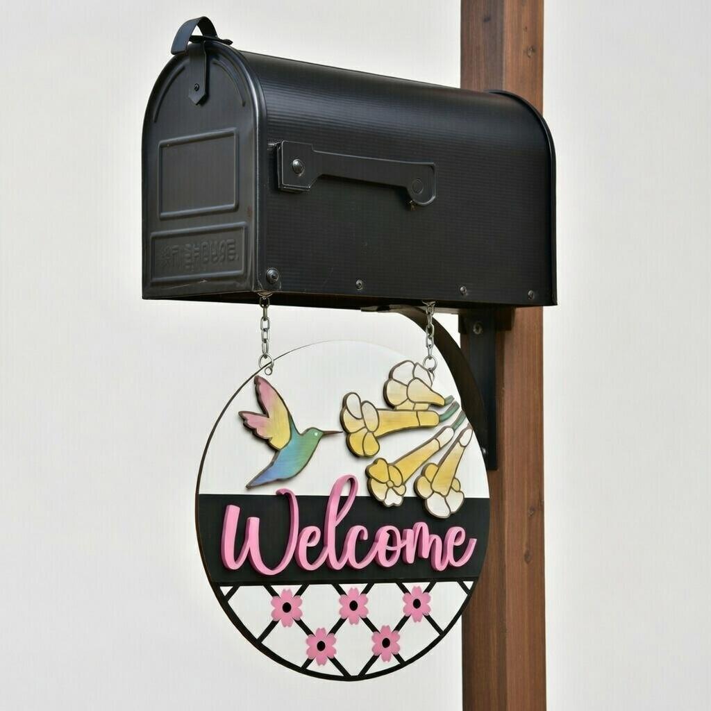 Welcome Hummingbird Wood Door Sign Blank