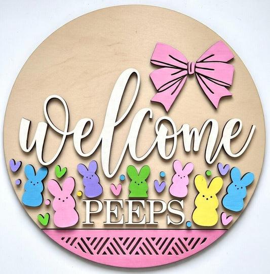 Easter - Welcome Bunny Peeps with a Bow Door Hanger DiY