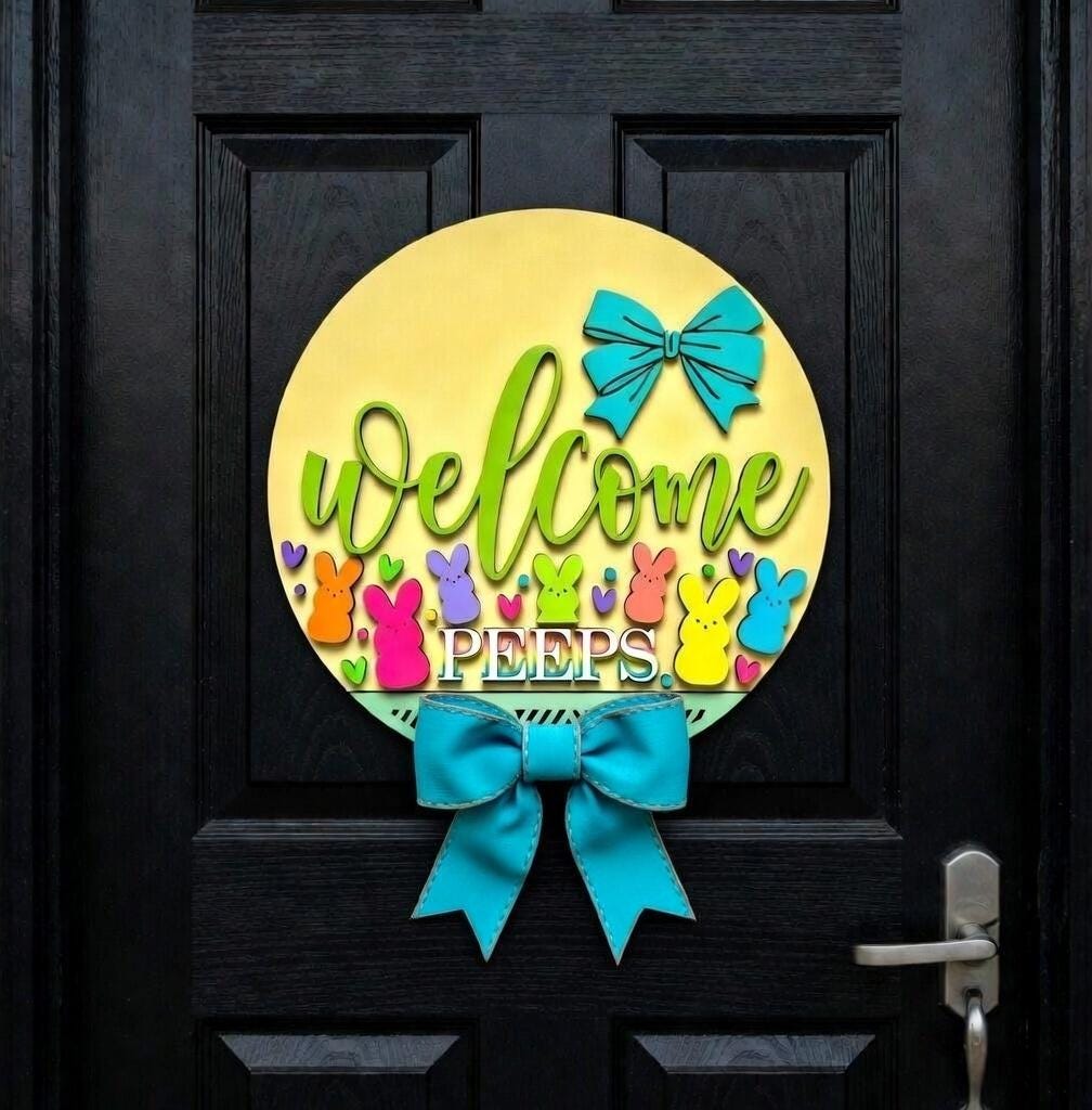 Easter - Welcome Bunny Peeps with a Bow Door Hanger DiY