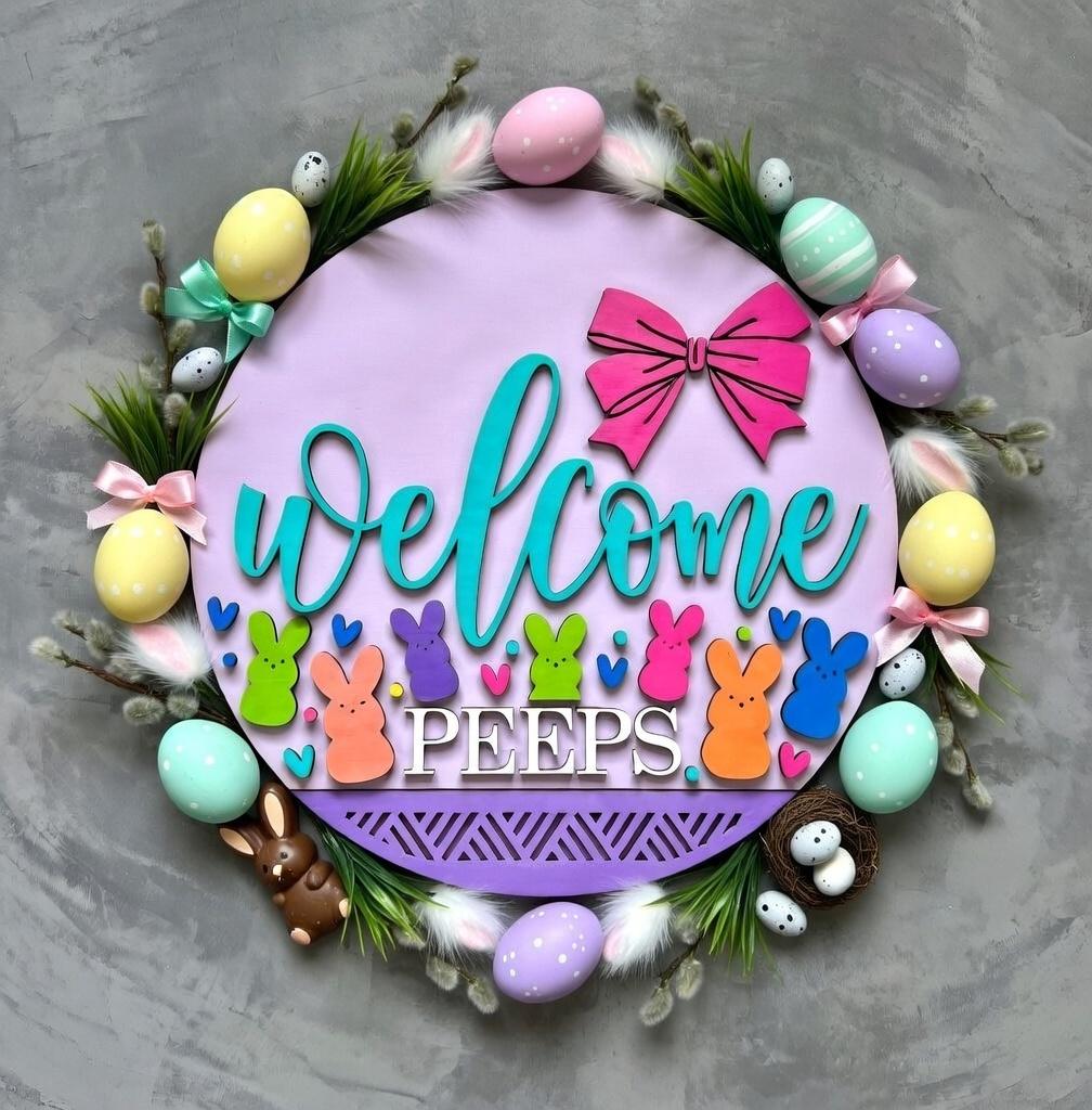 Easter - Welcome Bunny Peeps with a Bow Door Hanger DiY