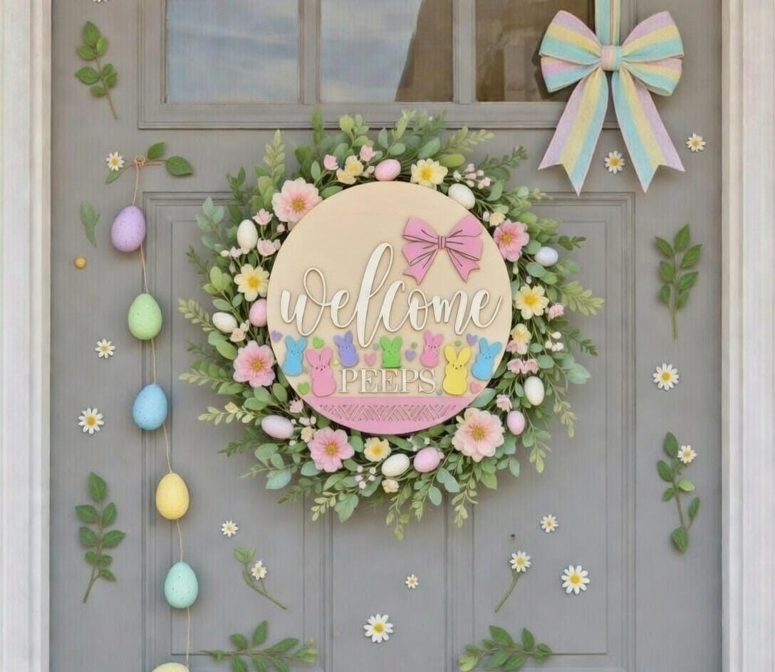Easter - Welcome Bunny Peeps with a Bow Door Hanger DiY