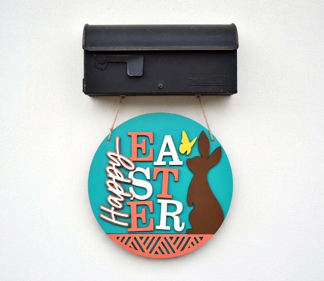 Happy Easter Bunny with outline Door Hanger DiY