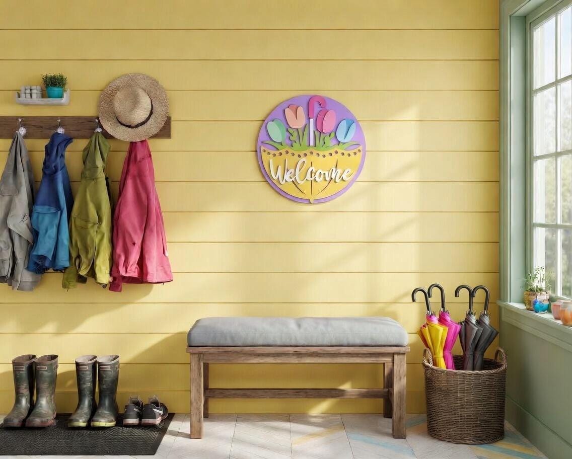Welcome Umbrella and Tulips Spring Door Hanger DiY