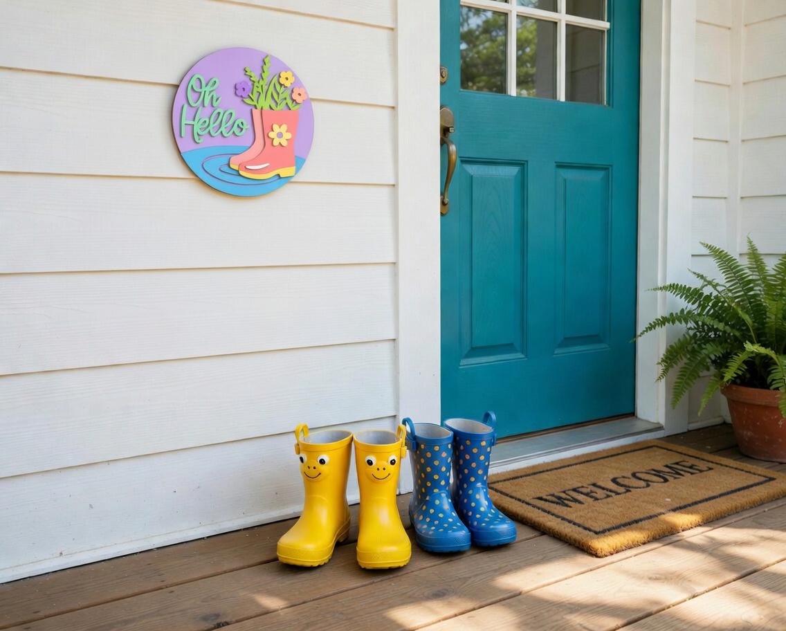 Oh Hello Rainboots Spring Wood Door Hanger DiY