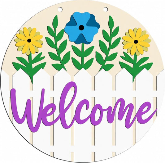 Welcome Fence and Flowers Door Hanger DiY