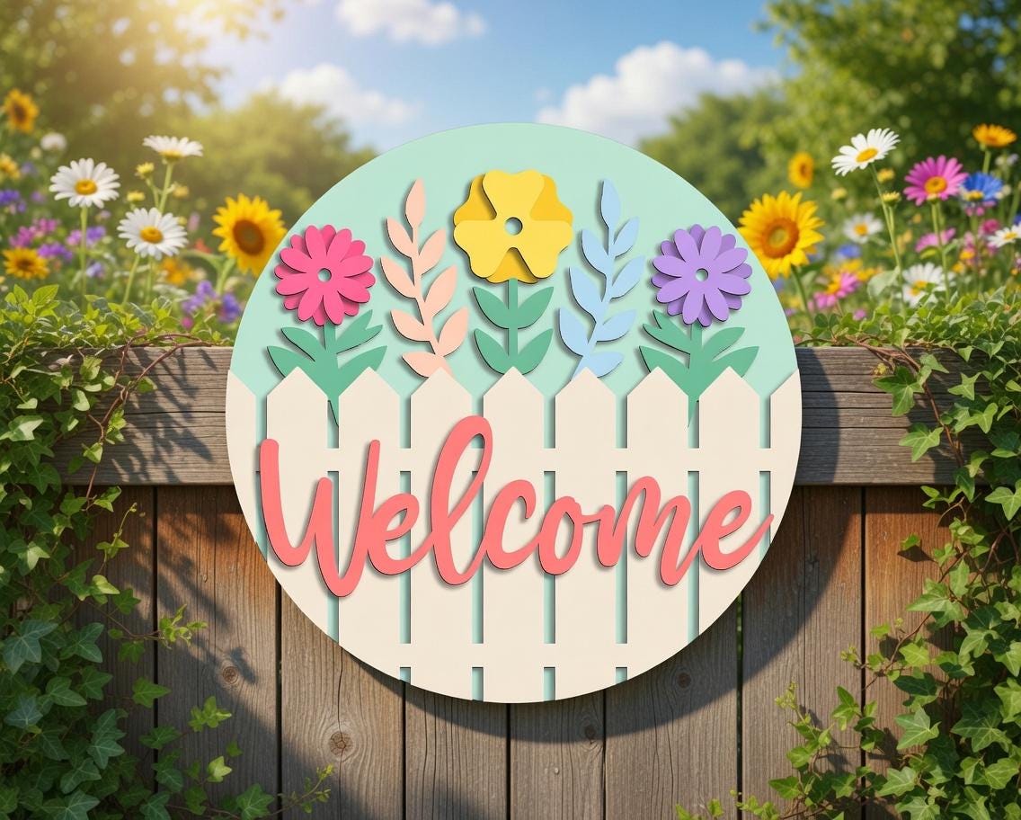 Welcome Fence and Flowers Door Hanger DiY