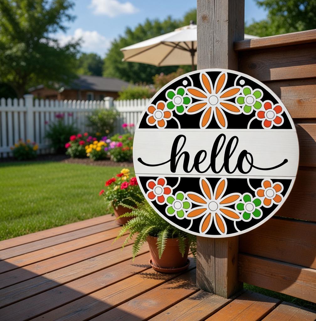 Hello Flower Round Door Hanger DiY