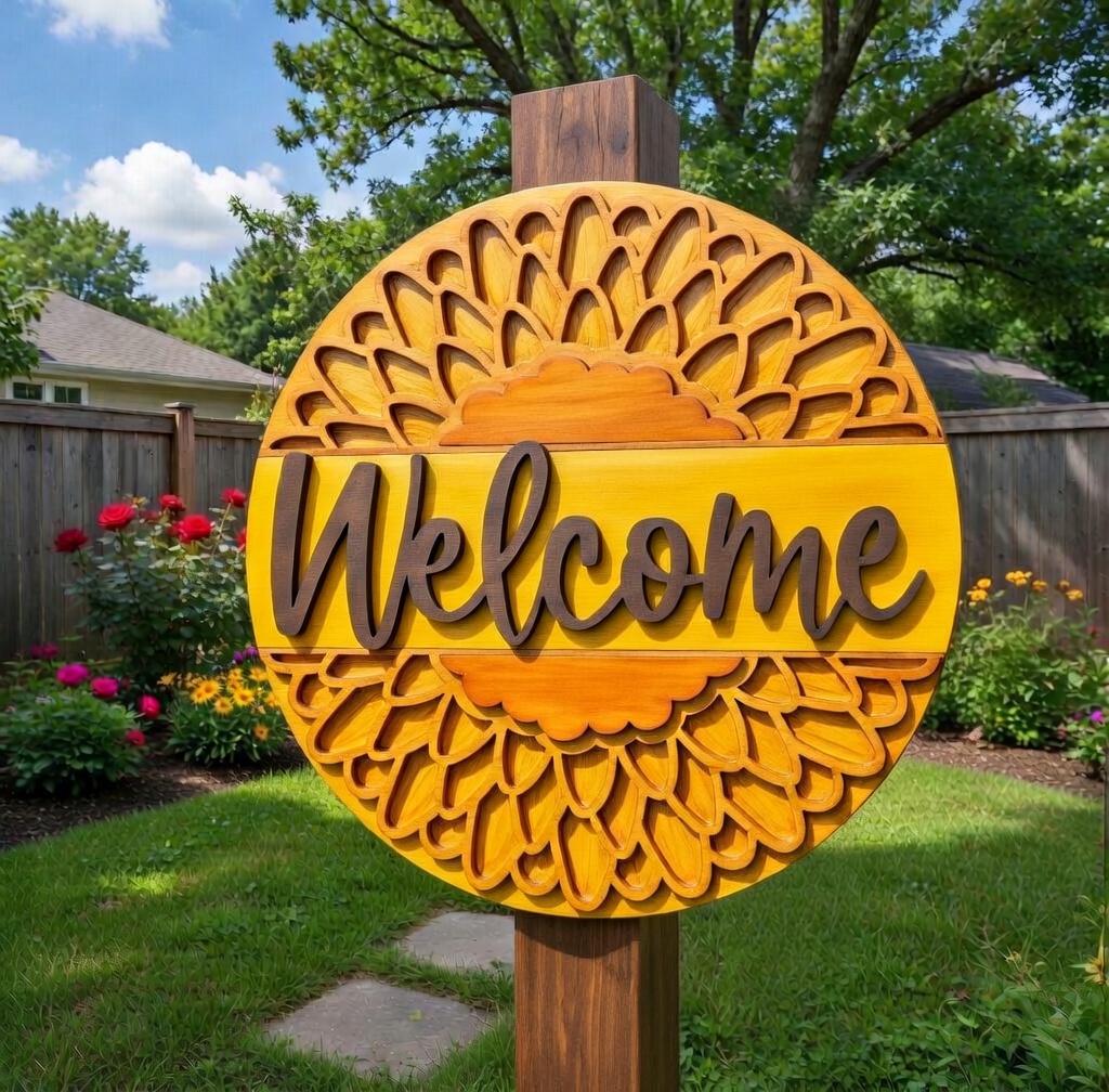Welcome Round Sunflower Door Hanger DiY