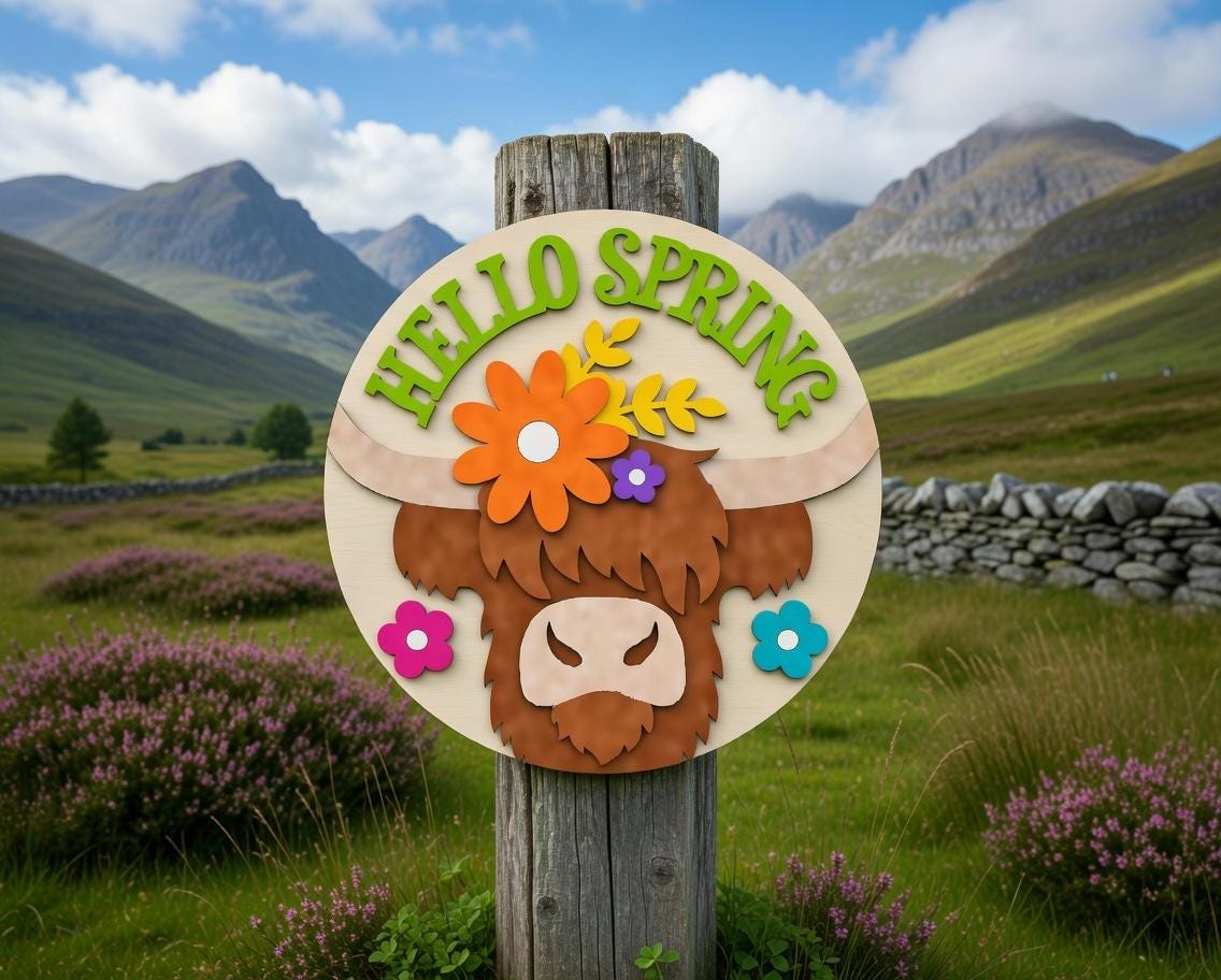 Hello Spring Highland Cow with Flowers Door Hanger DiY