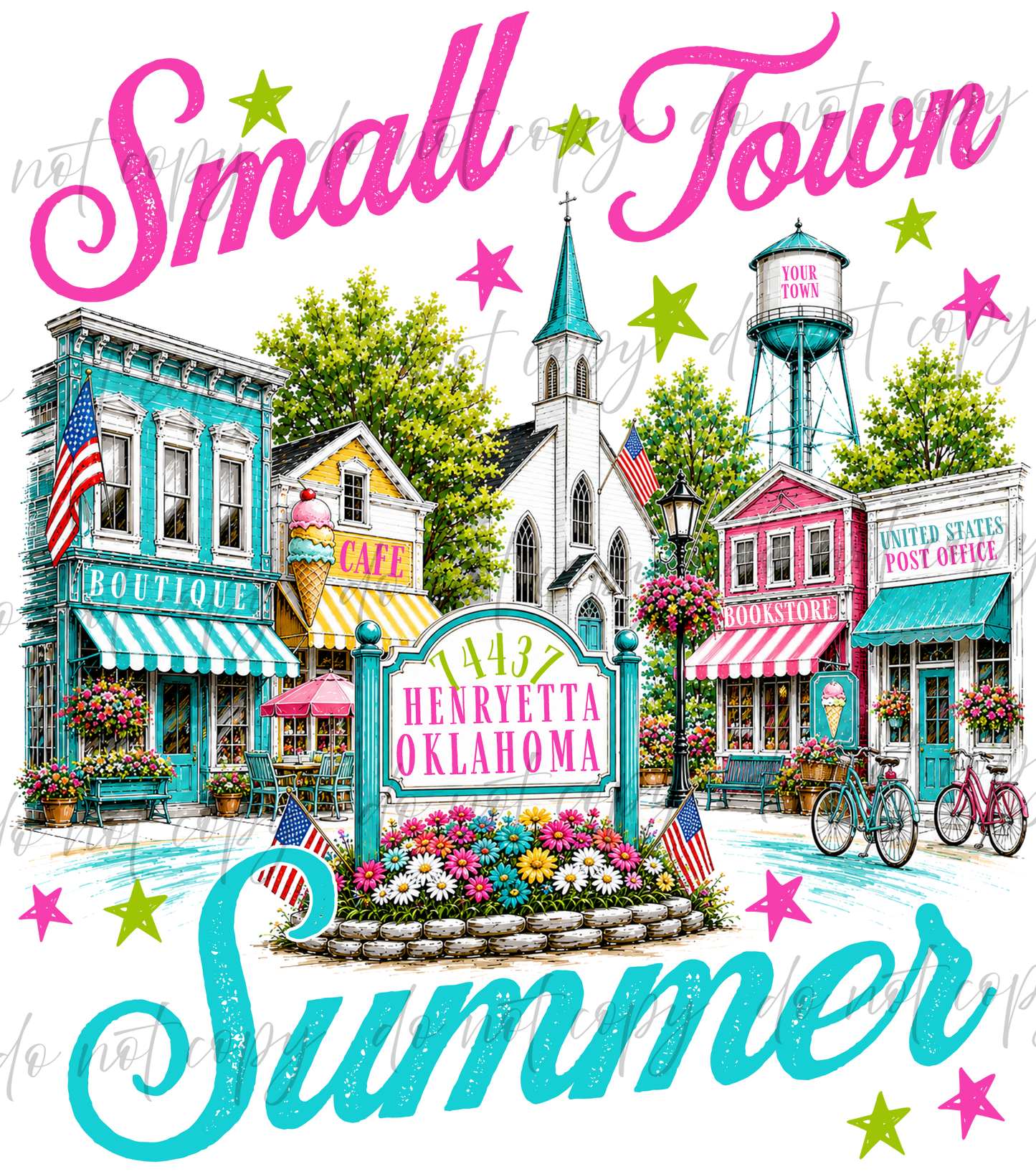 Custom Small Town Summer - 9 Color Direct-To-Film Transfer